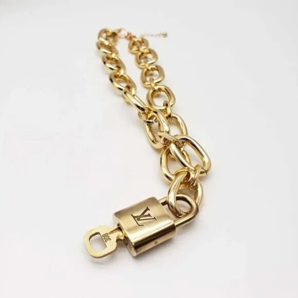 Authentic Louis Vuitton Lock and Key Gold Color with Gold Plated Chain Necklace - Picture 7 of 14